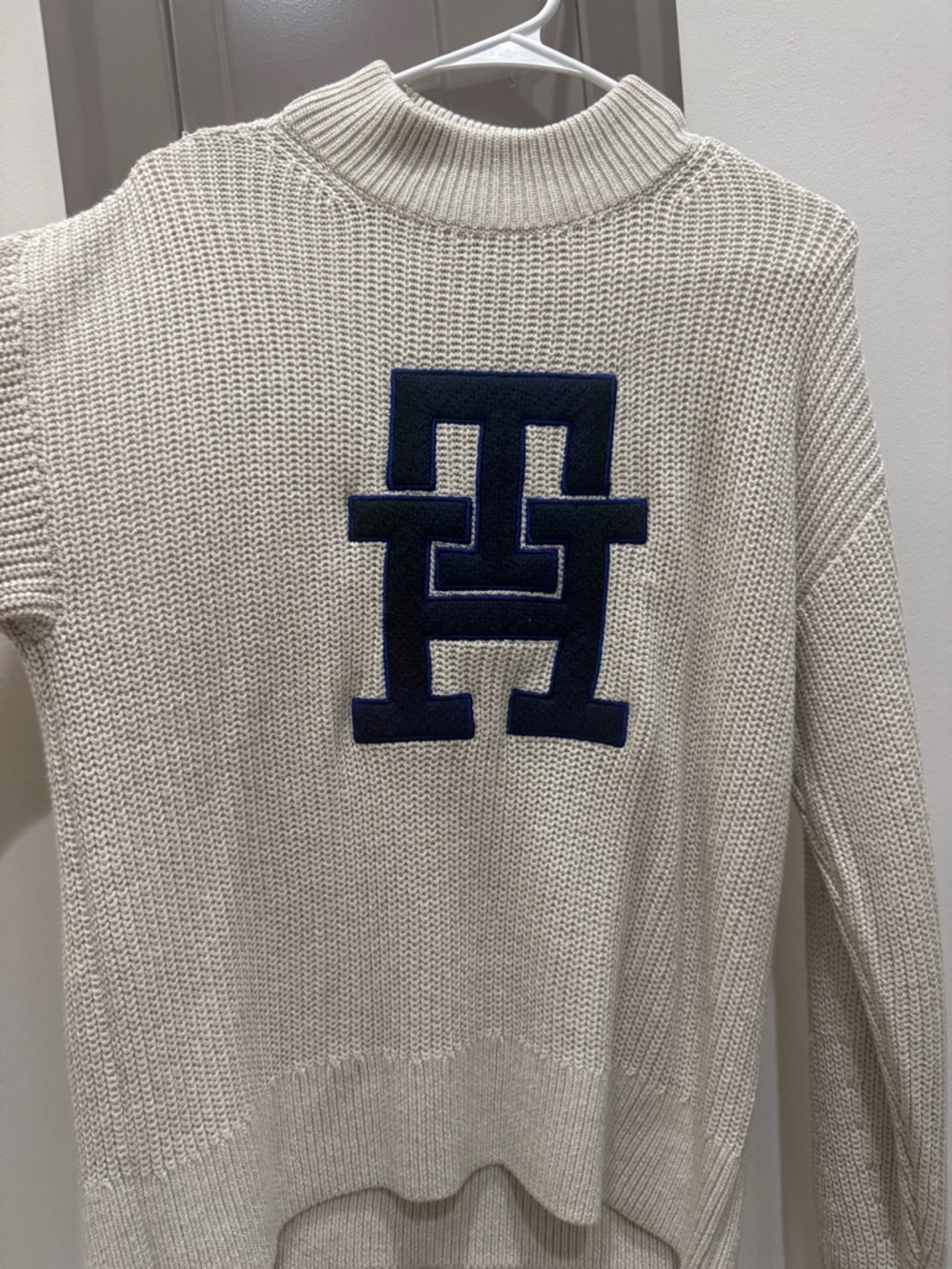 Tommy Hilfiger Cream Knit Sweater with Red and Navy Trim